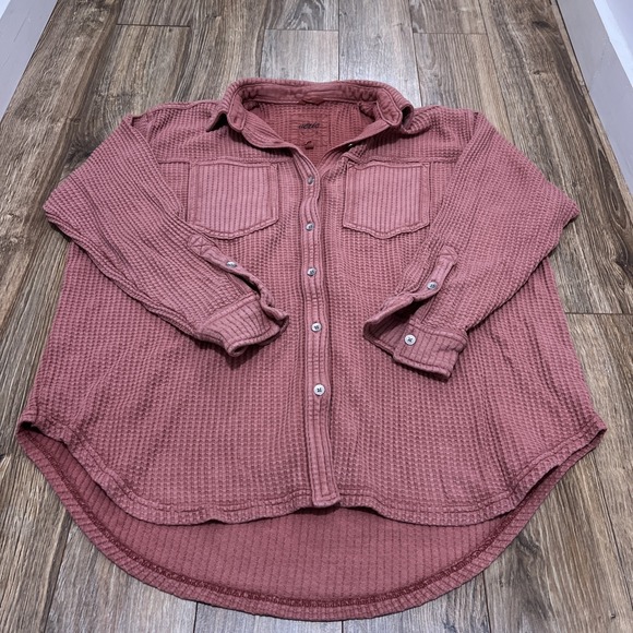aerie Tops - Aerie Womens Size Small Anytime Wave Waffle Shirt Button Up Pink